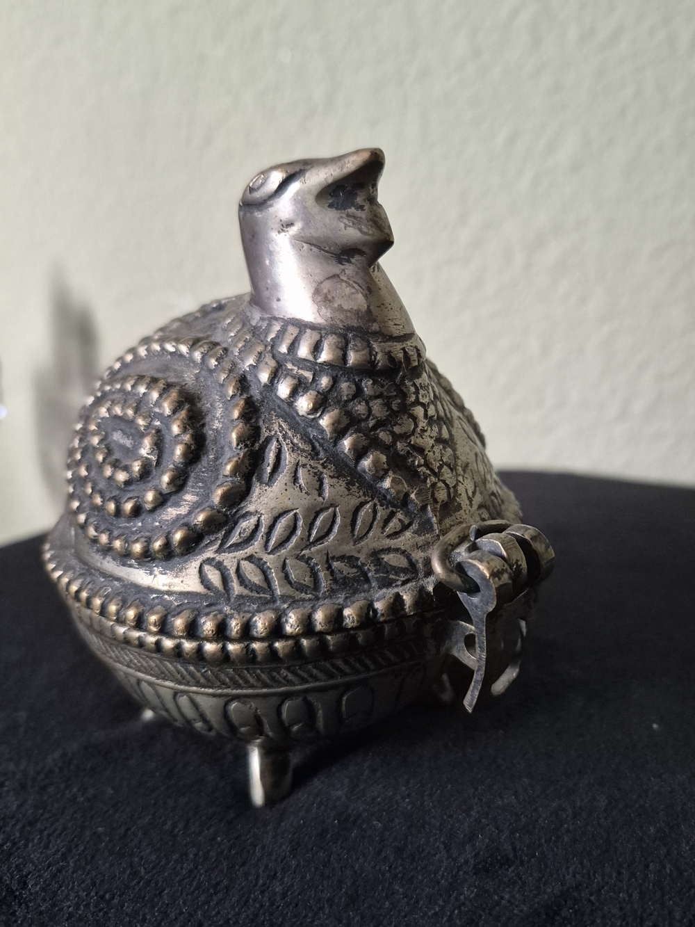 Decorative Silver Bird Trinket Box - Ornate Feather Design